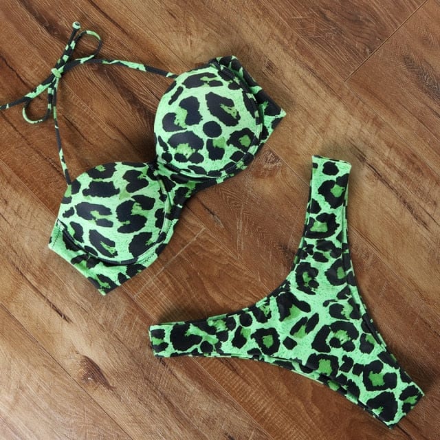 Animal Print Leopard Bikini Push Up Swimsuit Sexy Women Bikini Set 2021 Brazilian Thong - OhSaucy