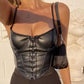 Sexy Black PU Leather Corset Crop Top 2021 Trending Best Seller In 4 Colours - OhSaucy