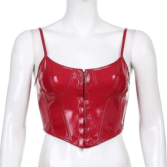 Sexy Black PU Leather Corset Crop Top 2021 Trending Best Seller In 4 Colours - OhSaucy
