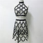 Sexy Club Wear Bondage Collar Strap Crop Top Mini Skirts Two Piece Set Gothic Faux Leather Hollow Out 2 Piece Outfit - OhSaucy
