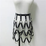 Sexy Club Wear Bondage Collar Strap Crop Top Mini Skirts Two Piece Set Gothic Faux Leather Hollow Out 2 Piece Outfit - OhSaucy