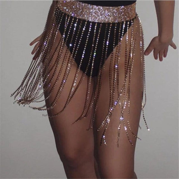 Oh Saucy Apparel & Accessories Brilliant Lux Rhinestone Skirt, Belt, Body Chain | Shiny Crystal Tassels | Nightclub / Boudoir Chic