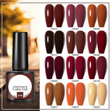 OHS beauty Brown Caramel Colour Gel Nail Polish Semi Permanent Autumn Winter Wine Red Series