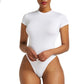 CUHAKCI Summer Sexy Black Bodysuits Skinny Short Sleeve Women Top 2020 Fashion Solid Casual Playsuit Body Mujer Jumpsuit O Neck - OhSaucy
