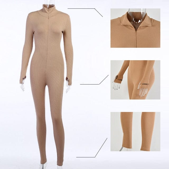 Oh Saucy jumpsuit S / khaki long Casual Jumpsuit 35%-65% Sale - Ribbed Turtleneck Sport Wear