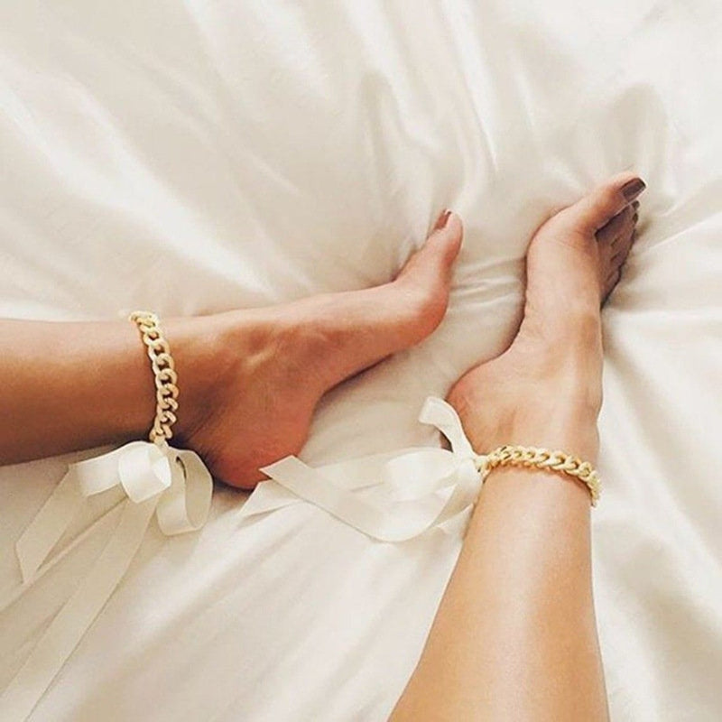 OhSaucy Chain Link Satin Ribbon Anklet | Trendy Anklet | Foot Chain | Ankle Bracelet