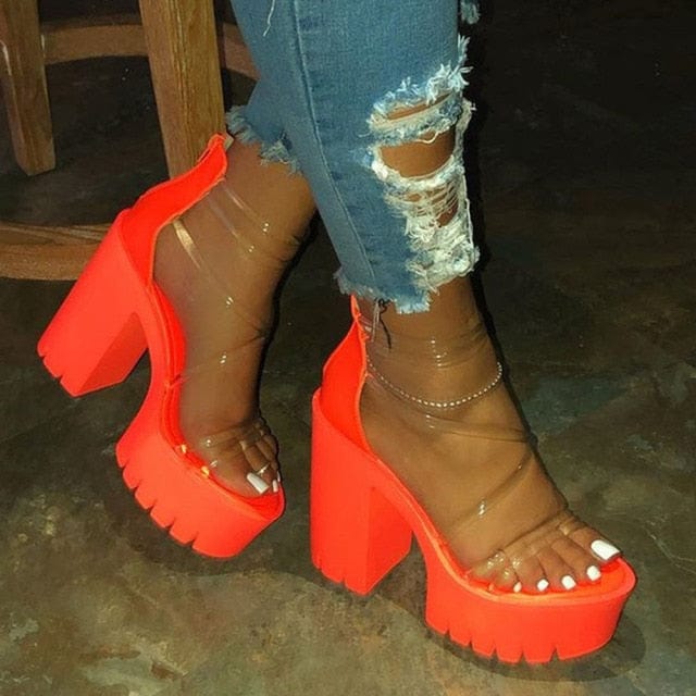 Oh Saucy Shoes Orange / 35 Chunky Heel Night Club Party Platform