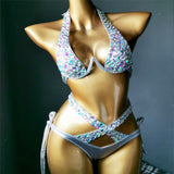 vacation crystal bikini set diamond swimwear rhinestone bathing suit bling stones swimsuit  beachwear - OhSaucy