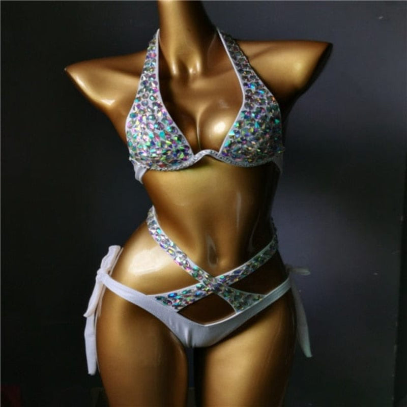  venus vacation crystal bikini set diamond swimwear rhinestone bathing suit bling stones swimsuit  beachwear - OhSaucy