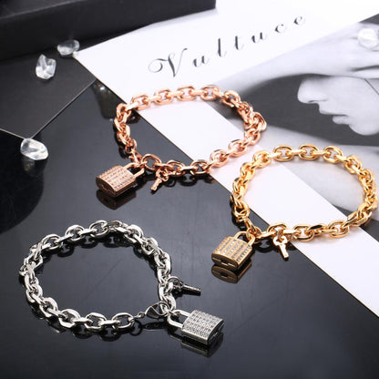 Oh Saucy CZ Zircon Lock Charm Bracelets For Women Trendy Gold Link Chain Small Key Padlock Luxurious Jewlery Accessories Gifts 2020 New