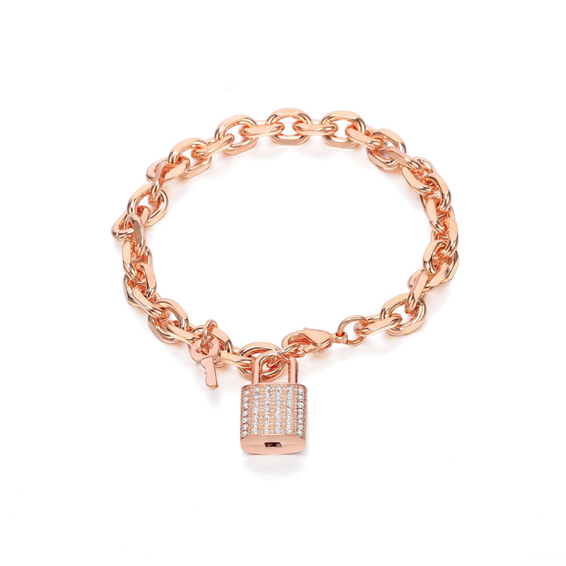 Oh Saucy Rose Gold CZ Zircon Lock Charm Bracelets For Women Trendy Gold Link Chain Small Key Padlock Luxurious Jewlery Accessories Gifts 2020 New