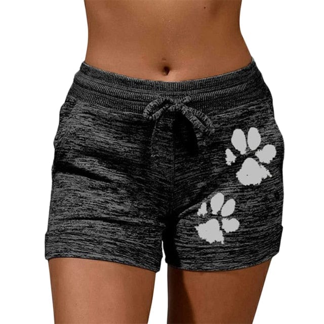 Drawstring Cat Paw Print Shorts - OhSaucy