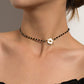 OhSaucy Apparel & Accessories Drip In Simple Luxury | Black Crystal and Glass Bead Chain Choker Necklace | Lariat Lock Jewellery