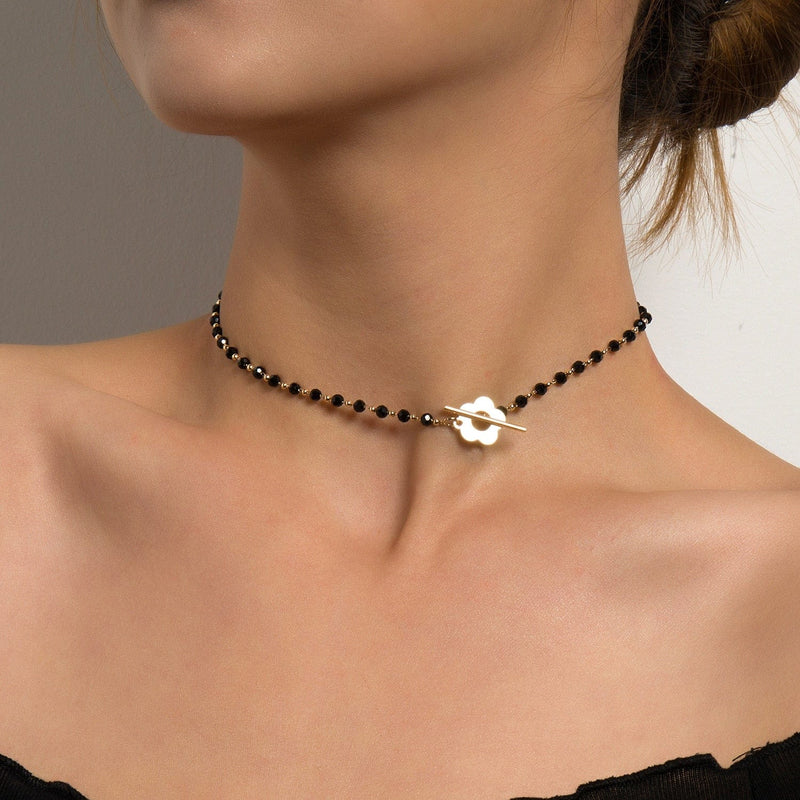 OhSaucy Apparel & Accessories Drip In Simple Luxury | Black Crystal and Glass Bead Chain Choker Necklace | Lariat Lock Jewellery