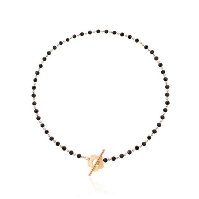 OhSaucy Apparel & Accessories Gold color 2 Drip In Simple Luxury | Black Crystal and Glass Bead Chain Choker Necklace | Lariat Lock Jewellery