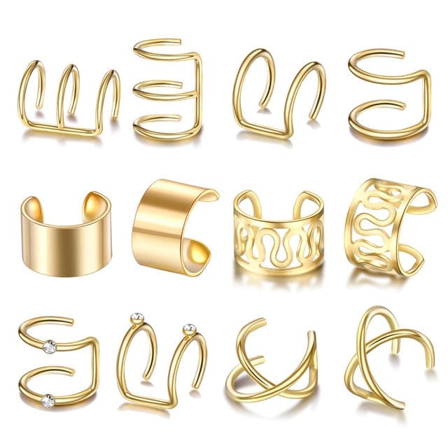 OhSaucy Apparel & Accessories 12pcs gold Ear Cuff Gold Leaf | Non-Piercing Ear Clips |  Body Jewellery