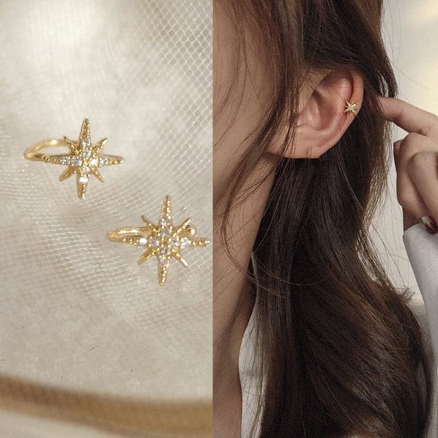 OhSaucy Apparel & Accessories 1pcs 2 Ear Cuff Gold Leaf | Non-Piercing Ear Clips |  Body Jewellery