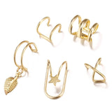 OhSaucy Apparel & Accessories 5pcs gold Ear Cuff Gold Leaf | Non-Piercing Ear Clips |  Body Jewellery