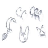 OhSaucy Apparel & Accessories 5pcs silver Ear Cuff Gold Leaf | Non-Piercing Ear Clips |  Body Jewellery