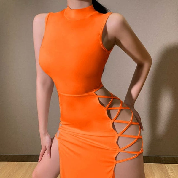 Oh Saucy orange / S Elegant Cryptographic Bandage Dress |  Clubwear Partywear | Sleeveless Backless Tank Dresses