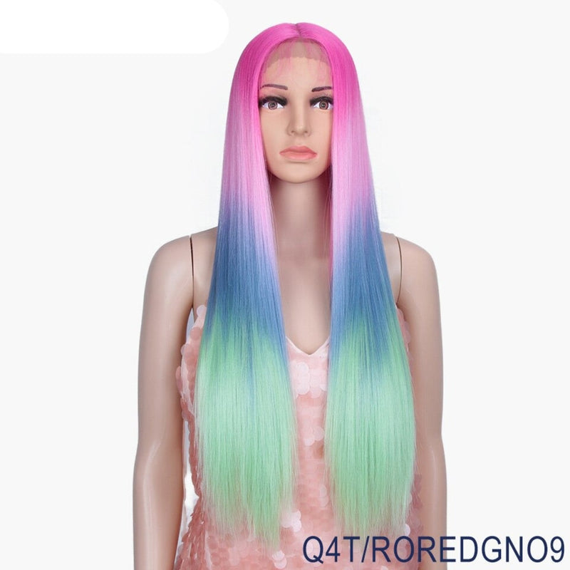 OHS beauty Q4T-ROREDGNO9 / PART LACE WIG / 30inches Elite quality Synthetic Lace Wig 30 Inch Long  Soft With 14 Colourful Options