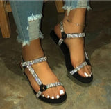 Oh Saucy black / 8.5 Flat Sandals Women Fashion Rhinestone Outdoor Beach Shoes Simple Crystal Shoe Plus Size 35-43