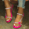 Oh Saucy Red / 7 Flat Sandals Women Fashion Rhinestone Outdoor Beach Shoes Simple Crystal Shoe Plus Size 35-43