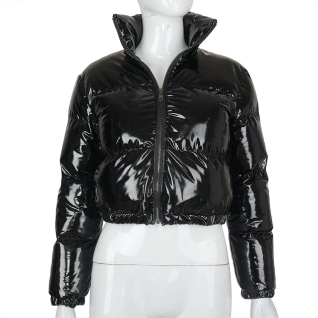 Oh Saucy Jackets Black Coat / M Foil Look or Faux Fur Fluffy ~ Bubble Puffers
