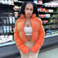 Oh Saucy Jackets Orange Coat / S Foil Look or Faux Fur Fluffy ~ Bubble Puffers