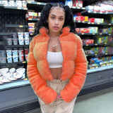 Oh Saucy Jackets Orange Coat / S Foil Look or Faux Fur Fluffy ~ Bubble Puffers