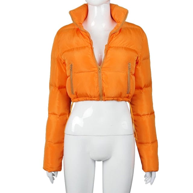 Oh Saucy Jackets Orange / S Foil Look or Faux Fur Fluffy ~ Bubble Puffers