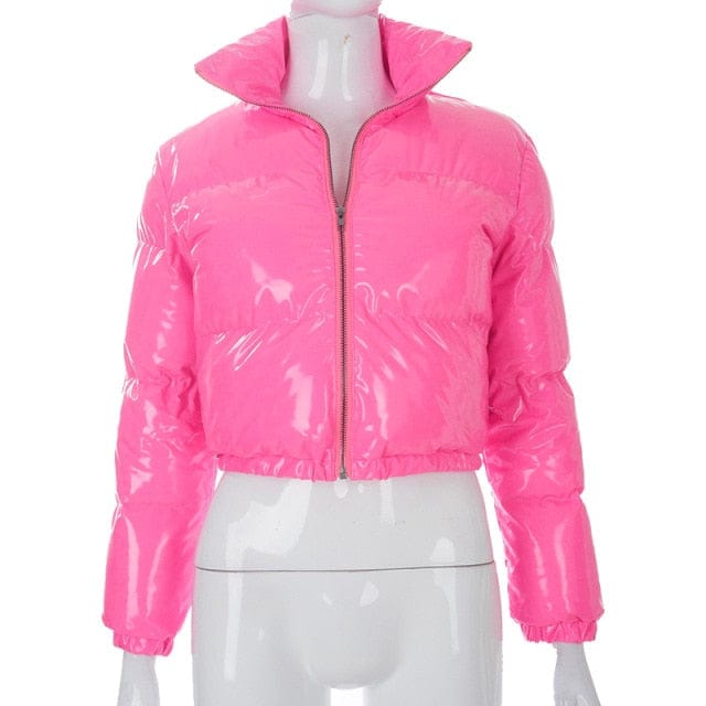 Oh Saucy Jackets Pink / M Foil Look or Faux Fur Fluffy ~ Bubble Puffers