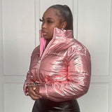 Oh Saucy Jackets PiNK Top / M Foil Look or Faux Fur Fluffy ~ Bubble Puffers