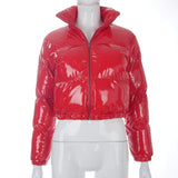 Oh Saucy Jackets Red / M Foil Look or Faux Fur Fluffy ~ Bubble Puffers