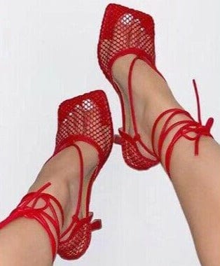 Oh Saucy Gladiator Mesh High Heel Shoes Square Toe