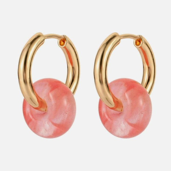 Oh Saucy Apparel & Accessories > Jewelry > Earrings Gold Handmade Pink Natural Beads Earrings