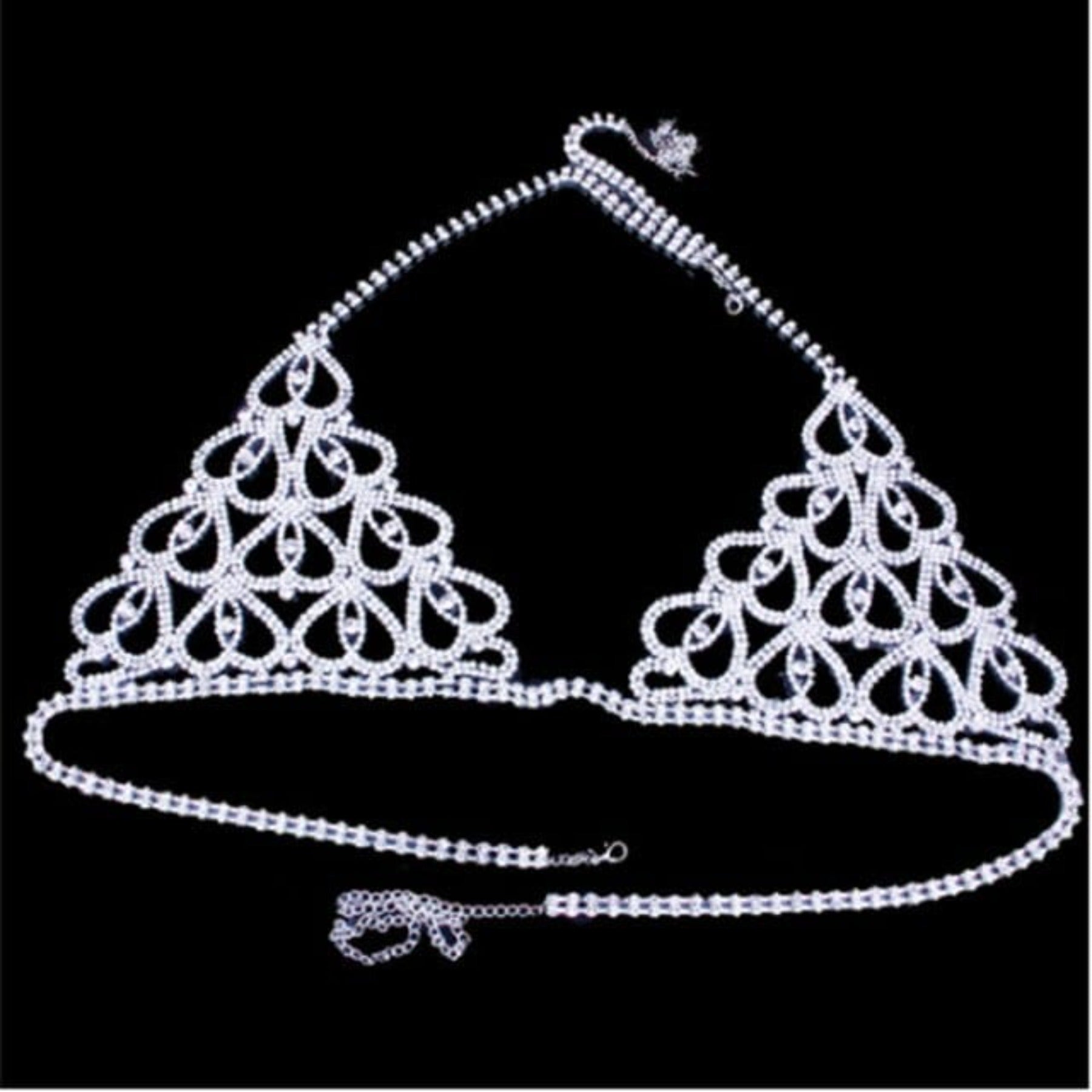 StoneFans Hot Erotic Lingerie Rhinestone Heart Body Chain Bikini Set Thong Bralette Top Bra Crystal Thong Panties Body Jewelry - OhSaucy