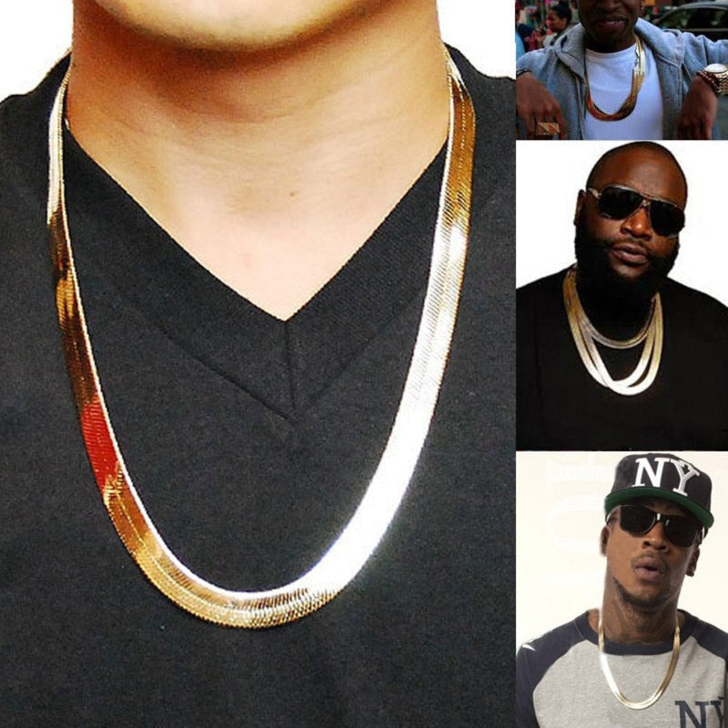 OHS jewelery 20inch 50cm "HITM UP"  Long/Choker Necklace 10MM Casual Flat Gold Color Hip Hop Chain