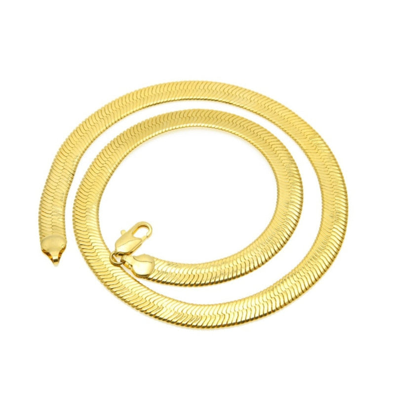 OHS jewelery "HITM UP"  Long/Choker Necklace 10MM Casual Flat Gold Color Hip Hop Chain