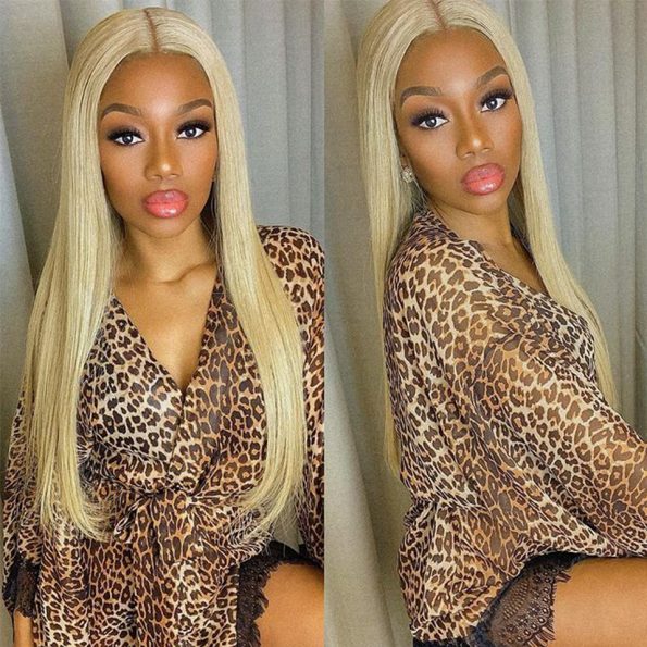 OHS hair Honey Blonde Pre Plucked Glueless Bone Straight  Lace Front Wig