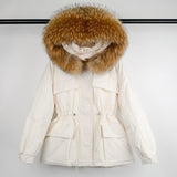 Oh Saucy real fur 3 / M Hooded Winter Feather Down Coat With Huge Raccoon Fur Collar  90% Duck Down