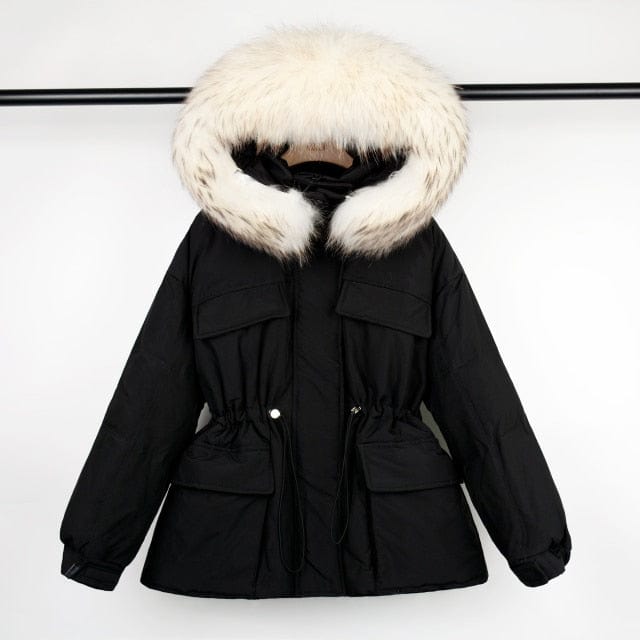 Oh Saucy real fur 6 / M Hooded Winter Feather Down Coat With Huge Raccoon Fur Collar  90% Duck Down