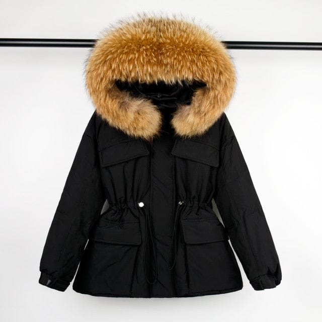 Long down coat on sale with real fur hood