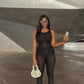 Oh Saucy Activewear black / S Knitted Two Piece Set  | See Through Casual Top + Pants | Streetwear