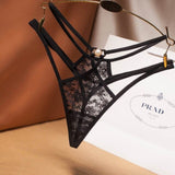 Sexy Private Underwear Lace Floral Panties With Pendant Open Crotch Thongs For Sex Body Jewelry Women Erotic Lingerie - OhSaucy