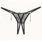 Sexy Private Underwear Lace Floral Panties With Pendant Open Crotch Thongs For Sex Body Jewelry Women Erotic Lingerie - OhSaucy