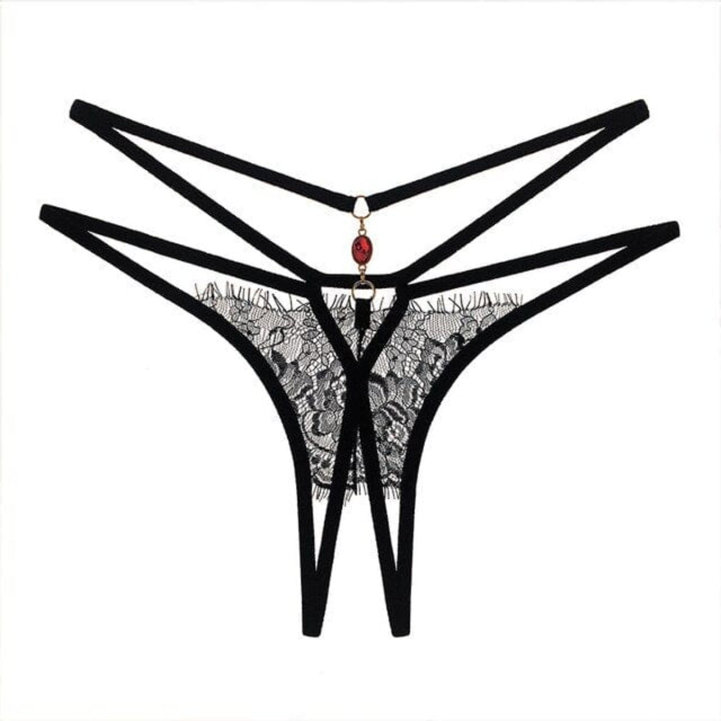 Sexy Private Underwear Lace Floral Panties With Pendant Open Crotch Thongs For Sex Body Jewelry Women Erotic Lingerie - OhSaucy