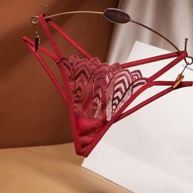 Women Embroidery Thongs G strings With Back Jewelry Pendant Sexy Lace Transparent Underwear Erotic Open Crotch Panties For Sex - OhSaucy