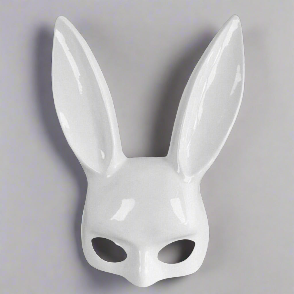 Sexy Cosplay PVC Rabbit Mask With Long Ears Black Bunny Face Shield Fetish Halloween Masquerade Costume - OhSaucy