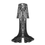 Long Lace Evening Split Front Maxi Sexy See-through Dress - OhSaucy